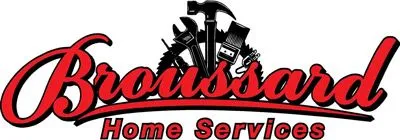 A red and black logo for broussard home services